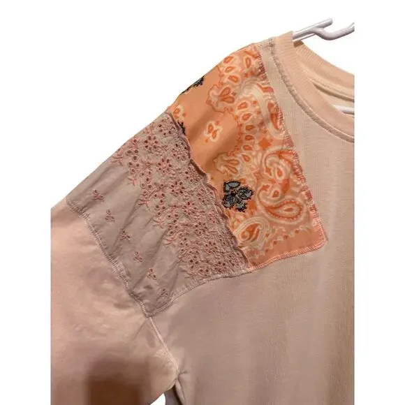 Free People We The Free Feelin It Pink Patchwork Slouchy Long Sleeve Top Small - Picture 3 of 10